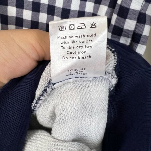 Draper James Natalie Sweatshirt French Terry Gingham Check Navy Pullover Small - Picture 8 of 8